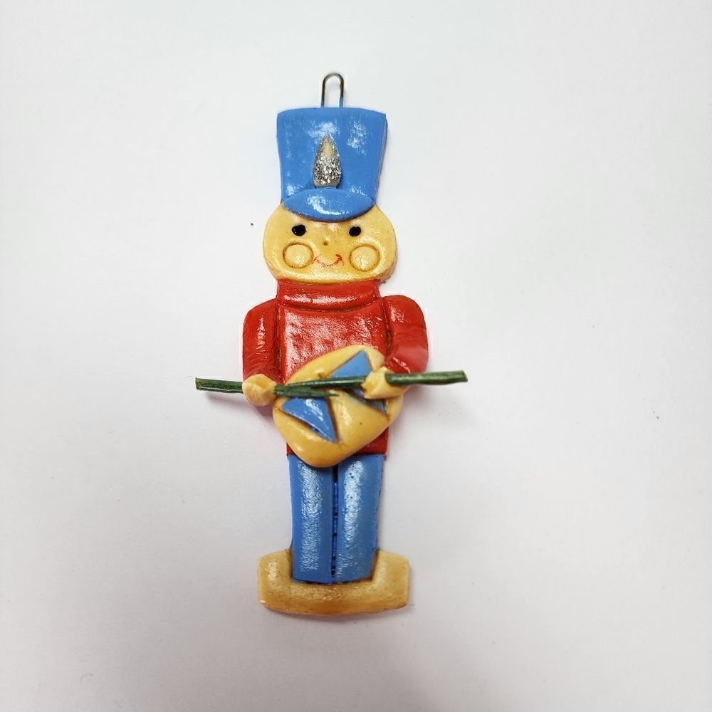 Vintage 1984 Handmade Salt Dough Christmas Ornament Toy Soldier